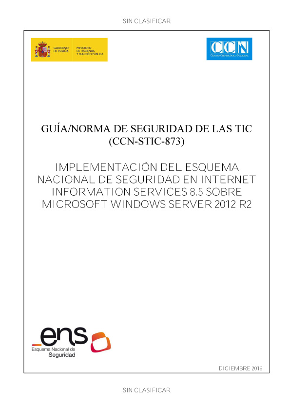 CCN-STIC-873 Implementació del ENS en IIS 8.5 sobre Windows Server 2012 R2