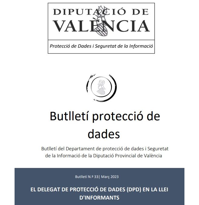 Butlletí núm. 33 – El DPD en la llei d’informants