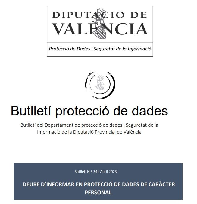 Butlletí núm. 34 – Deure d’informar sobre tractament dades caràcter personal