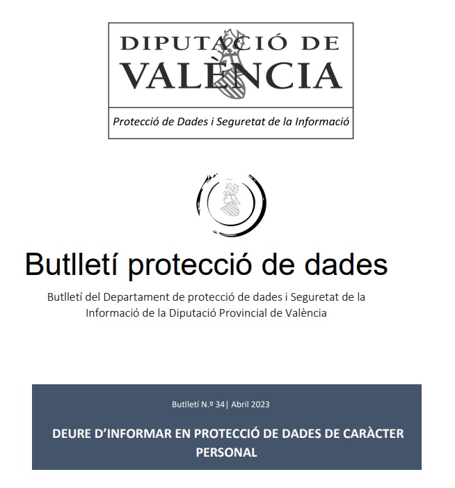 Butlletí núm. 34 – Deure d’informar sobre tractament dades caràcter personal