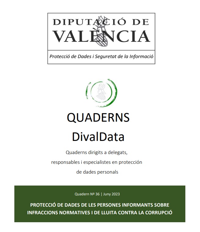 Quadern núm. 36 – Protecció de dades de les persones informants sobre infraccions normatives i de lluita contra la corrupció